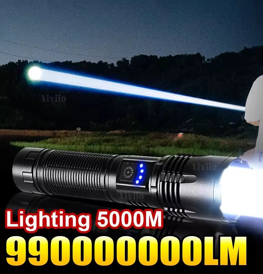 Super Bright Rechargeable LED Flashlight – 5000M Range, IPX6 Waterproof