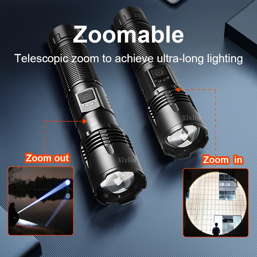 Super Bright Rechargeable LED Flashlight – 5000M Range, IPX6 Waterproof