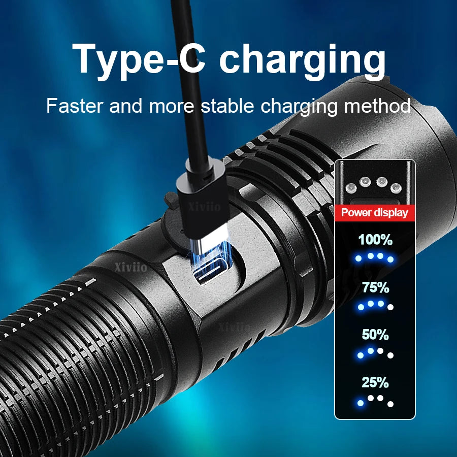 Super Bright Rechargeable LED Flashlight – 5000M Range, IPX6 Waterproof